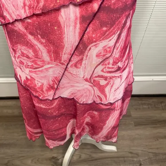 NWT Urban Outfitters Pink Marbled Mini Slip Dress Mesh Lightweight XL - Picture 7 of 16